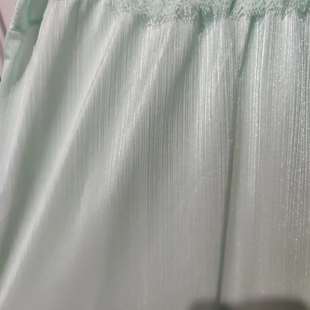 Vintage Sz M Mint Green Irish Inspired Lace Slip Dress Nightgown Maxi Celtic - Picture 4 of 5